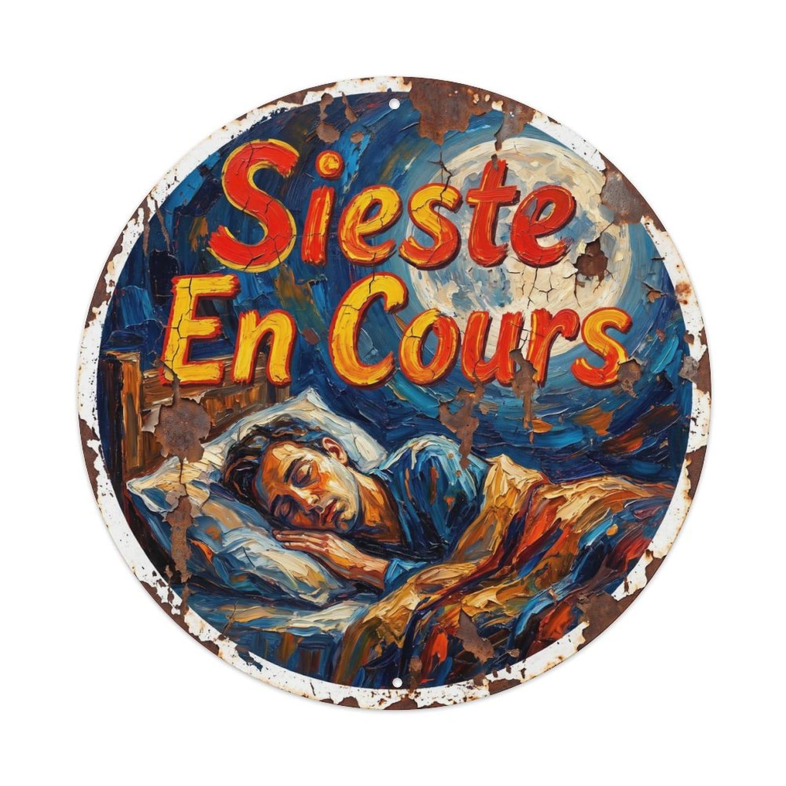 Sieste En Cours Nap Bedroom Door Sign Expressionist Metal Tin Sign