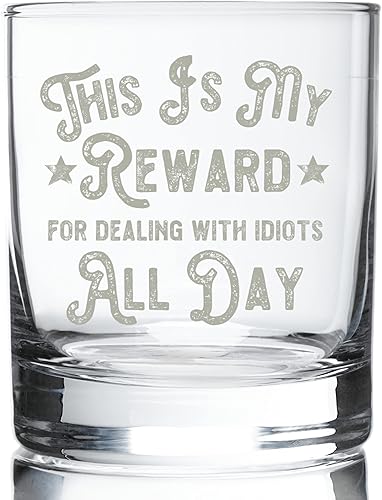 SNG WORLD Impresión de estilo vintage This Is My Reward por tratar con idiotas, divertido 11 onzas anticuado | Vidrio de rocas | Vidrio Highball