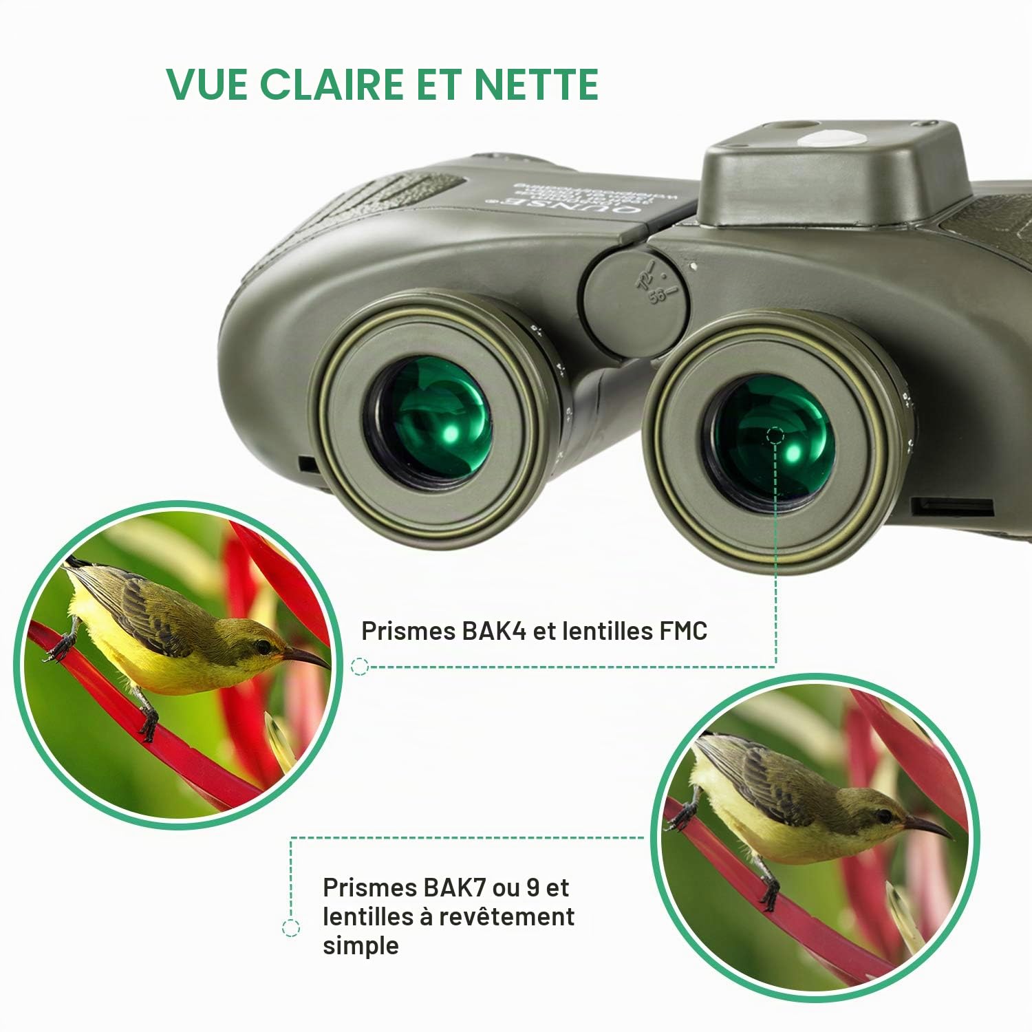 Jumelles 10x50 avec Boussole et Télémètre pour Adultes | Totalement Étanche et Immergeable avec Prisme BAK4 et FMC pour une Vision Claire en Mer, Safari et Randonnée