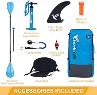 Vista 3 de Freein Tabla de remo inflable de 10 pies 6 pulgadas/11 pies, capacidad 2 en 1 SUP/Kayak con asiento ajustable, adaptador de bomba eléctrica, azul mar