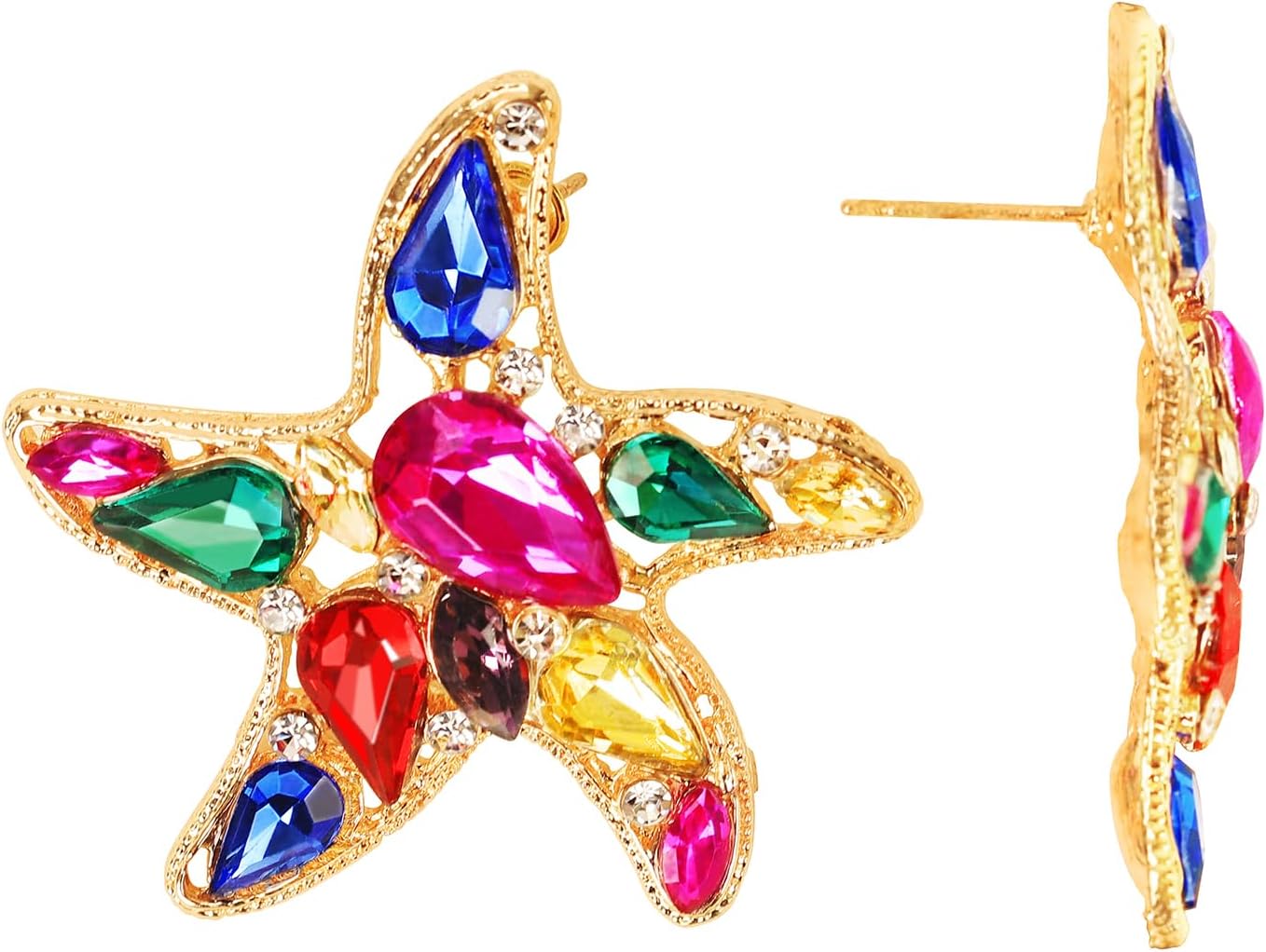 Zirconyxx Ocean Starfish & Floral Stud Earrings for Women - Hypoallergenic Jewelry Set with Multi-Color Gemstones, Dainty Sea & Flower Inspired Earrings for Sensitive Skin, Daily Wear Gift