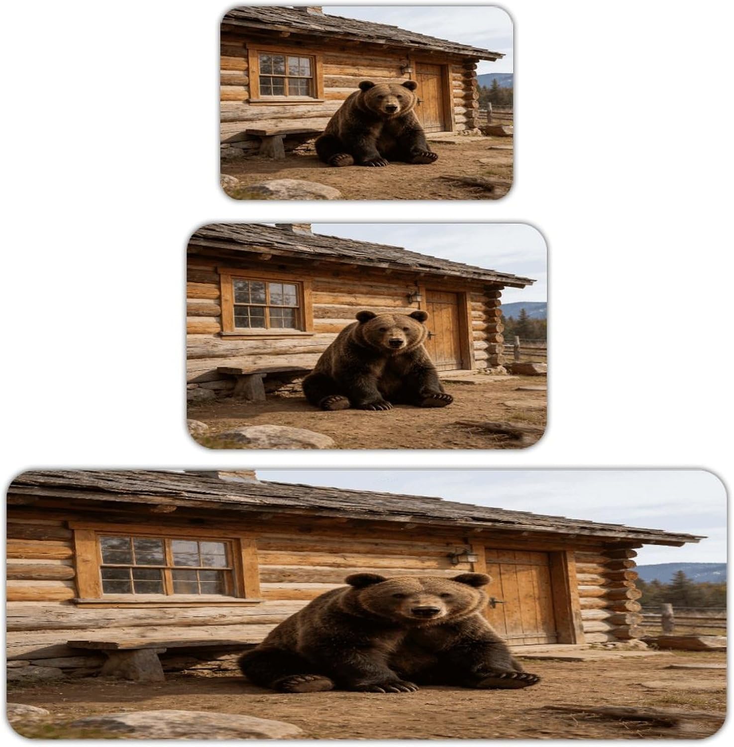 Bear Shadows in The Mountains Kitchen Rugs Sets of 3 Non Slip Kitchen Mat for Floor Comfort Standing Rug and Mats Thick Cushioned Long Area Carpets for Laundry Room Entryway