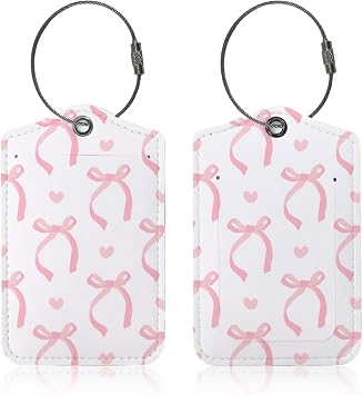 2 PCS Cute Luggage Tag, Pink Bow Luggage Tags,Fashion Travel Tags for Women,with Privacy Protection Back Cover,Suitable for Suitcases Travel Bags Backpacks Handbags Pink