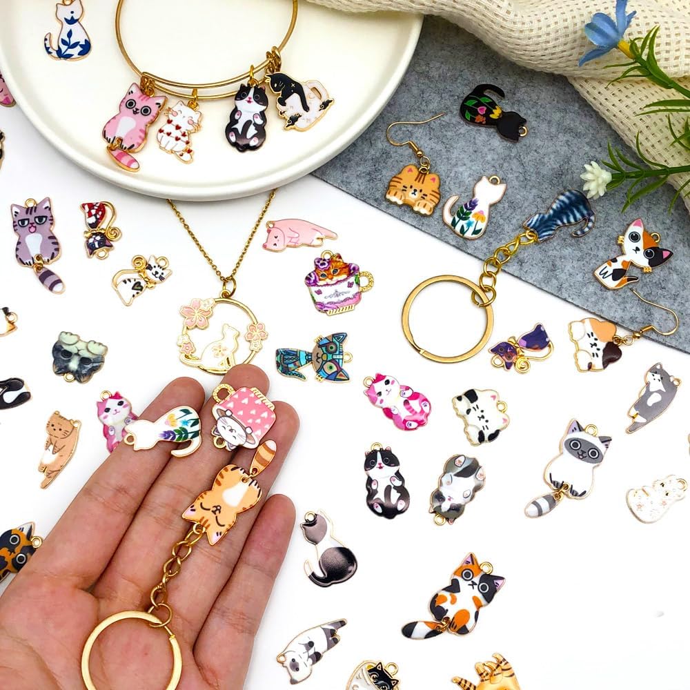 WOCRAFT 120pc Assorted Enamel Bracelet Cat Charms for Jewelry Making Crafts DIY Necklace Bracelet Keychain Crafting Charms Kit (SN815) - Image 4