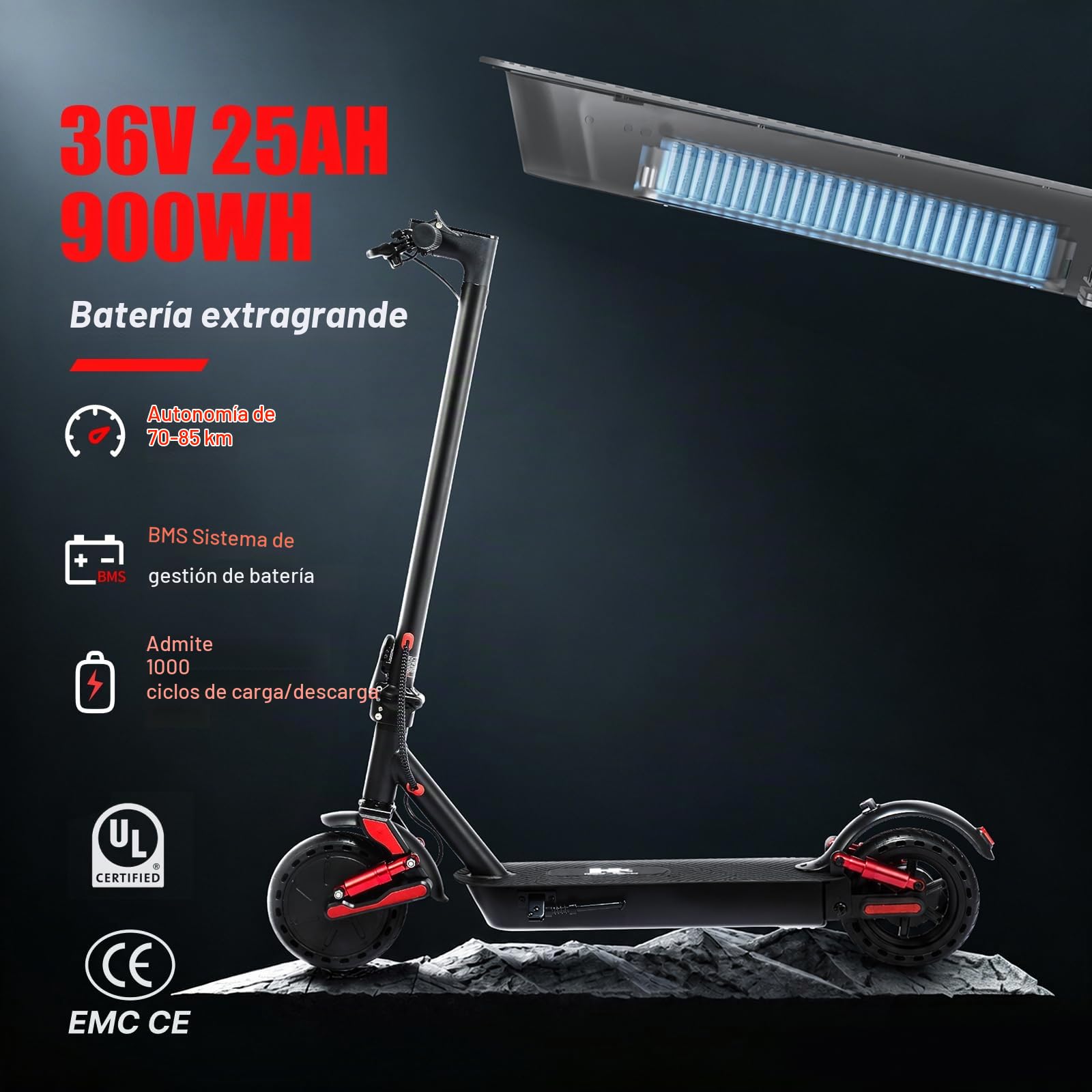 HX D06 Patinete Eléctrico Adultos, Doble Suspensión, 500W 16Ah/25Ah E Scooter para Ciudad y Off-Road Ligero, Autonomía Máxima 55-85 km, Pantalla Multifunción - Neumático Macizo 8.5"