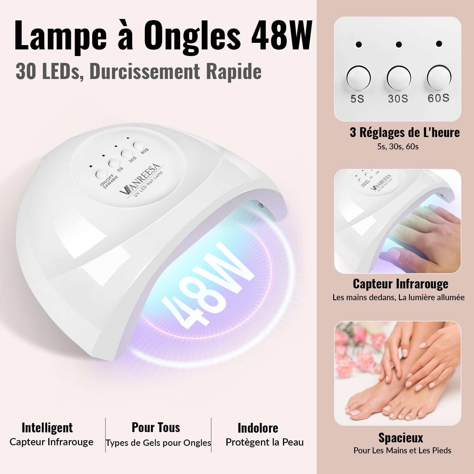 VANREESA Kit Vernis Semi Permanent Complet, 16 Couleurs Vernis Gel U V Semi Permanent avec Lampe à Ongles 48W U V LED et Décoration et Outils pour les Ongles, Cadeau pour les Femmes