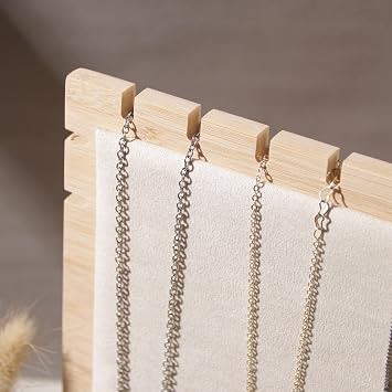 Bamboo Necklace Display Stand, Wood Jewellery Necklace Holder, Chain Jewelry Rack Organizer, Tabletop Display Boards for Home or Shop Sell Show (Beige Velvet)