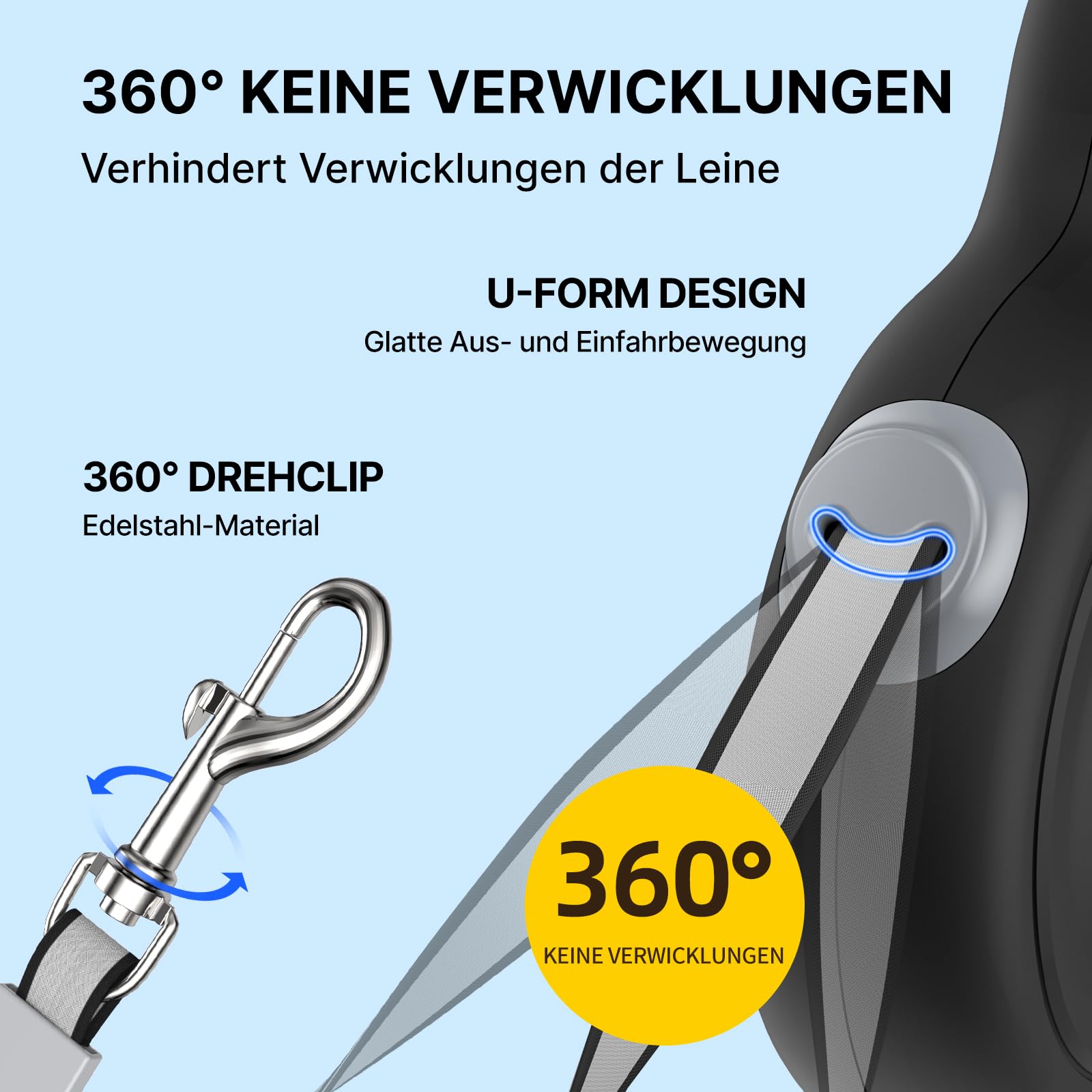 5M Einziehbare Hundeleine für kleine & mittelgroße Hunde | Automatische Bremse, Verriegelung, ergonomischer Griff & 360° verdrehsicher (Black, PL02)