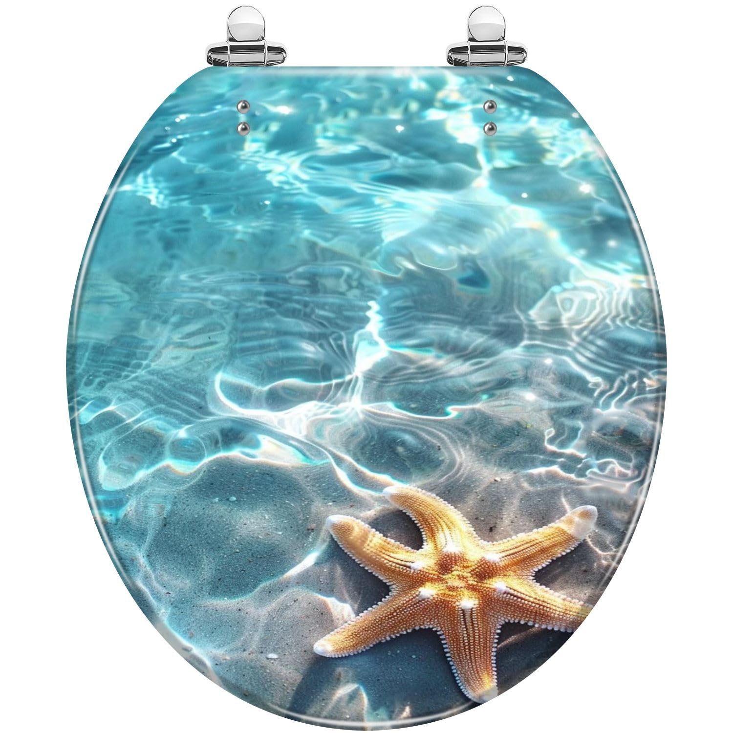 Decorative Resin Toilet seat Starfish Seashell Summer Beach sea Water Quiet Close Quick Release Hinges Easy Install with Cover, Decorative, Resin, Seashell, Beach, Summer, seat, Starfish