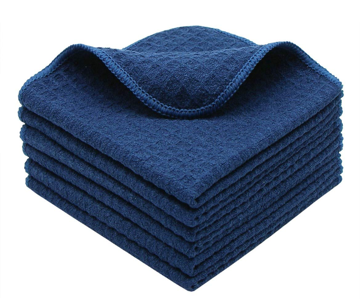 Microfiber Kitchen Cleaning Cloth Thick Dish Rags Waffle Weave Washcloths Dish Cloths Ultra Absorbent Odor Free 12inch X 12inch 6 Pack Navy Blue