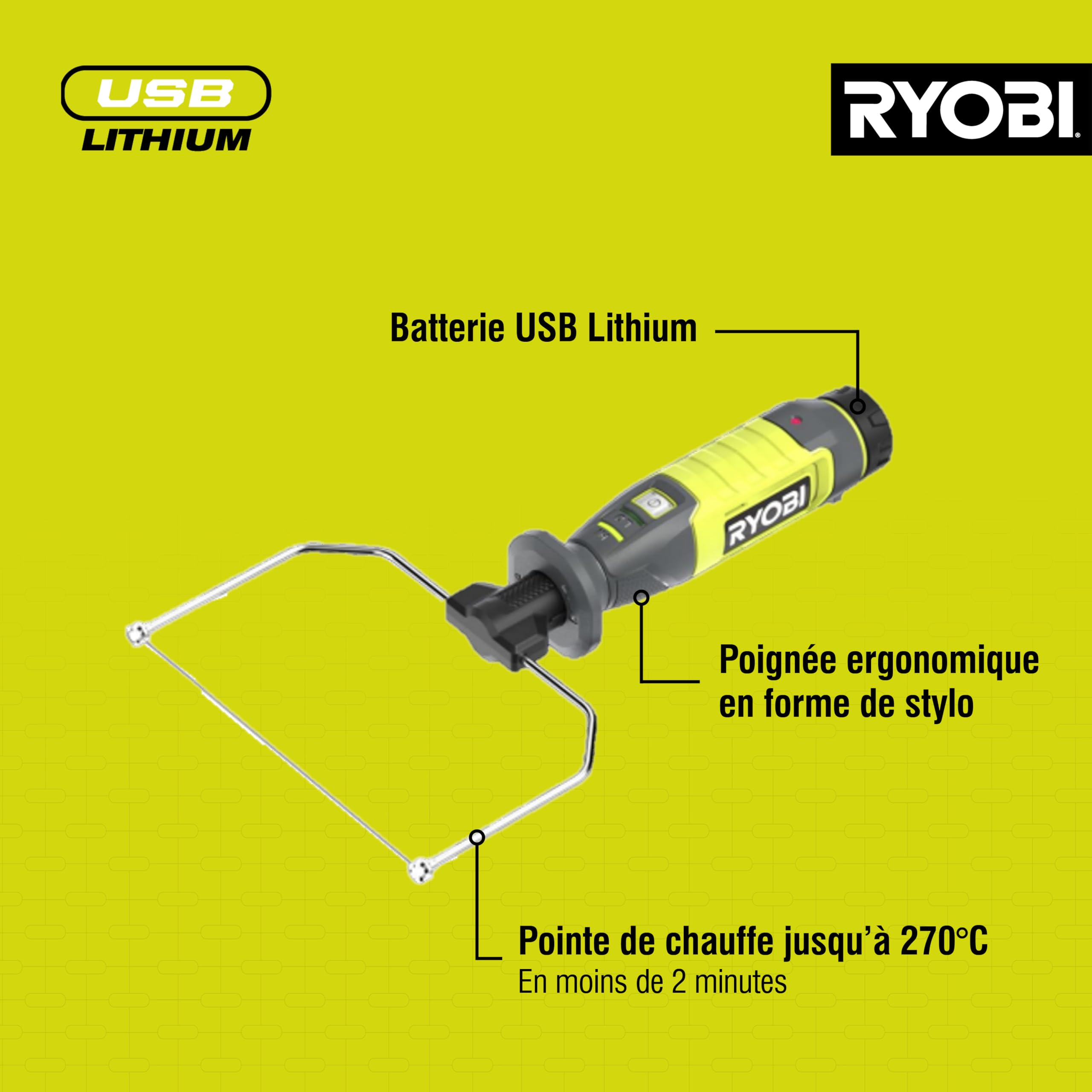RYOBI - Coupeur à fil chaud - 4V USB Lithium - RHC4-0 - Découpe polystyrène, modélisme, décoration, mousse - Batterie Non Incluse