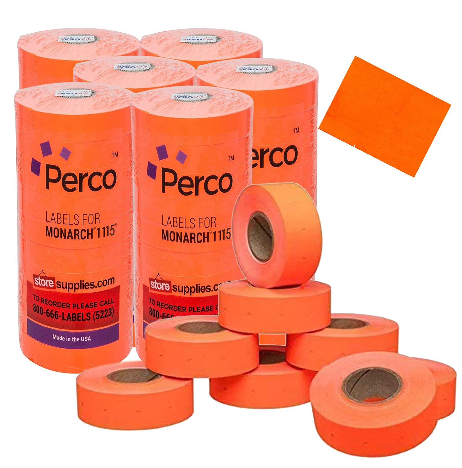 PercoFluorescent Red Pricing Labels for Monarch 1115 Price Gun - 6 Sleeves, 90,000 Pricemarking Labels - with Bonus Ink Roll