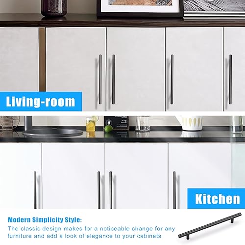 Miniatura 10 de Tiradores de armario modernos estilo europeo redondo en T para armarios de cocina, tiradores de cajones de acero inoxidable, acabado negro, agujero