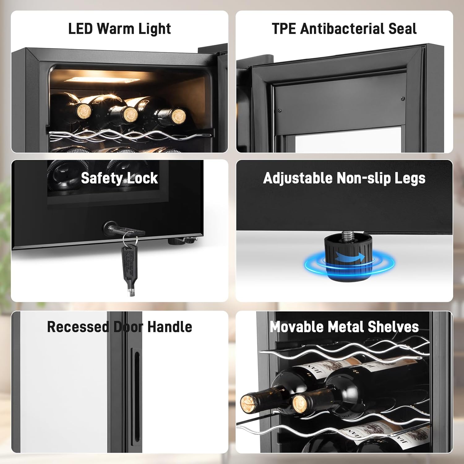 Tylza 18 Bottles Wine Fridge, Wine Cellar with Powerful Compressor, LED Touchscreen, Low-E Tempered Glass Door, Lock, Wine Cooler Refrigerator for Red, White, Champagne or Sparkling Wine, Black