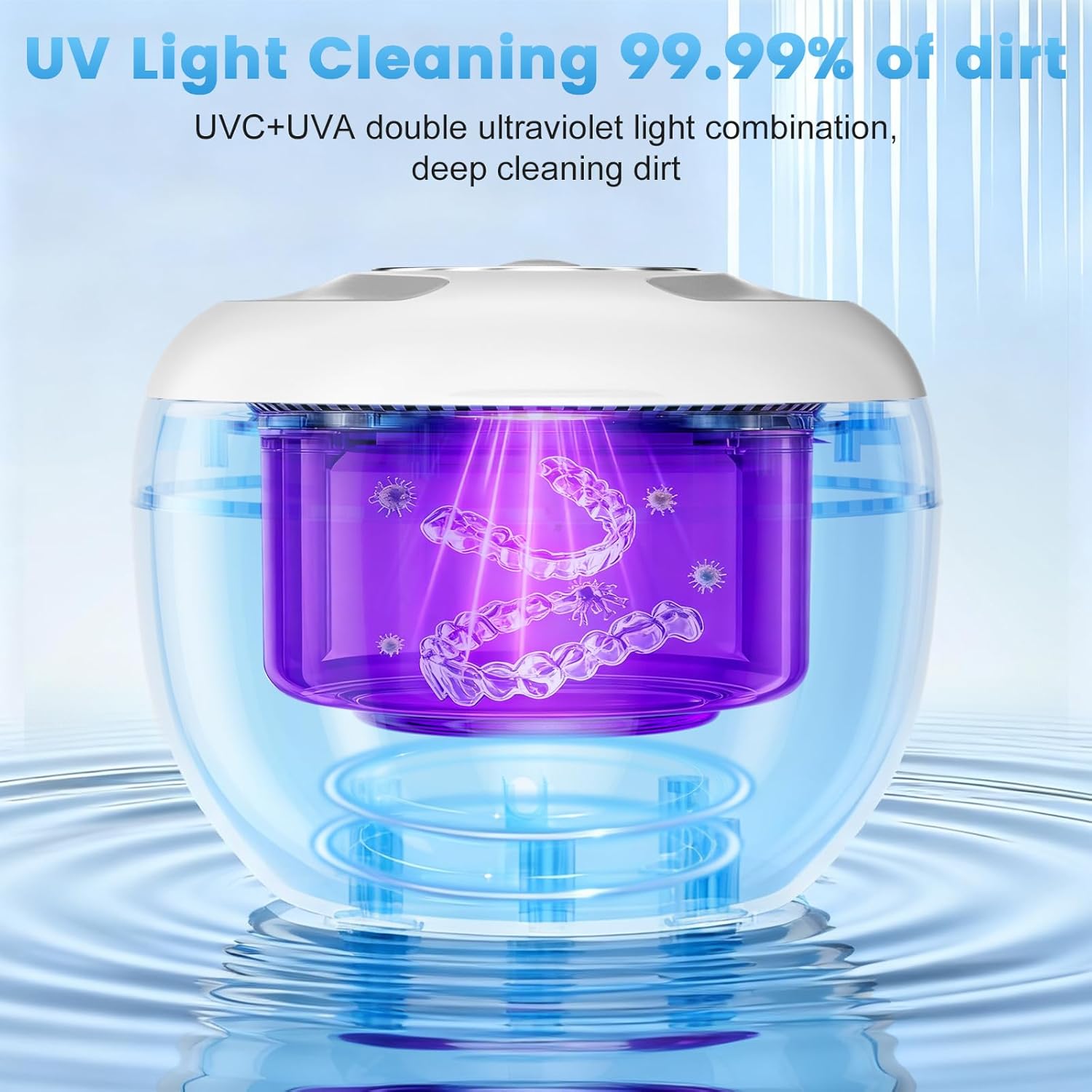 Upgraded Ultrasonic Retainer Cleaner Machine, 45kHz Ultrasonic Dentures Cleaner for Night Guards, Braces, Aligner, Toothbrush, Jewelry and More, 200ML Capacity, White (White)