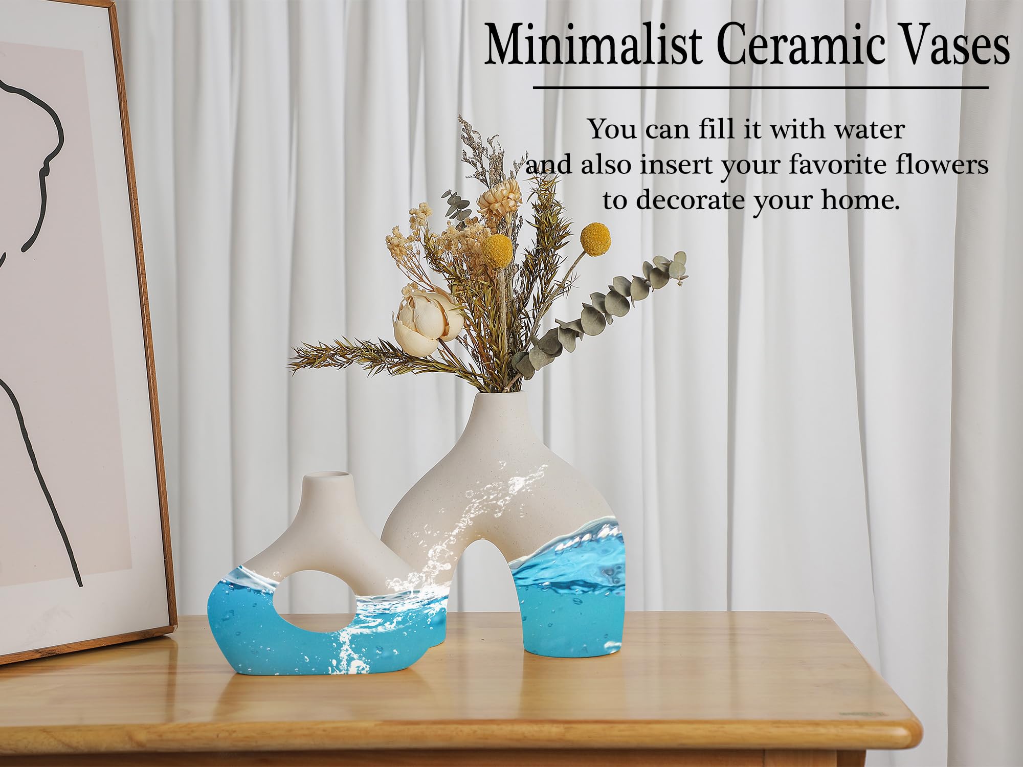 CEMABT White Ceramic Round Matte Donut Vase Set of 2 for Modern ...
