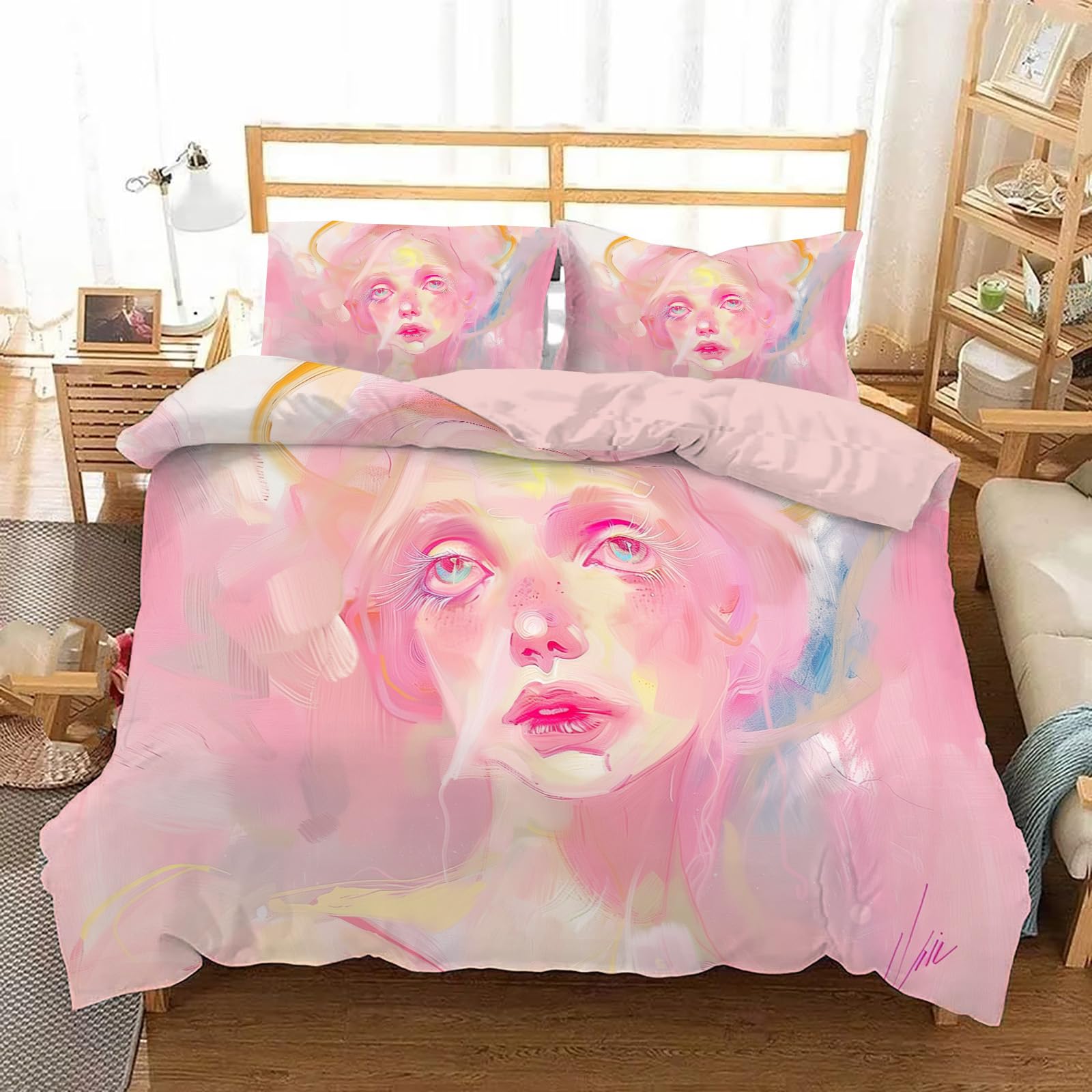 Housse de couette réversible avec fermeture éclair pour changer de décoration de lit facilement