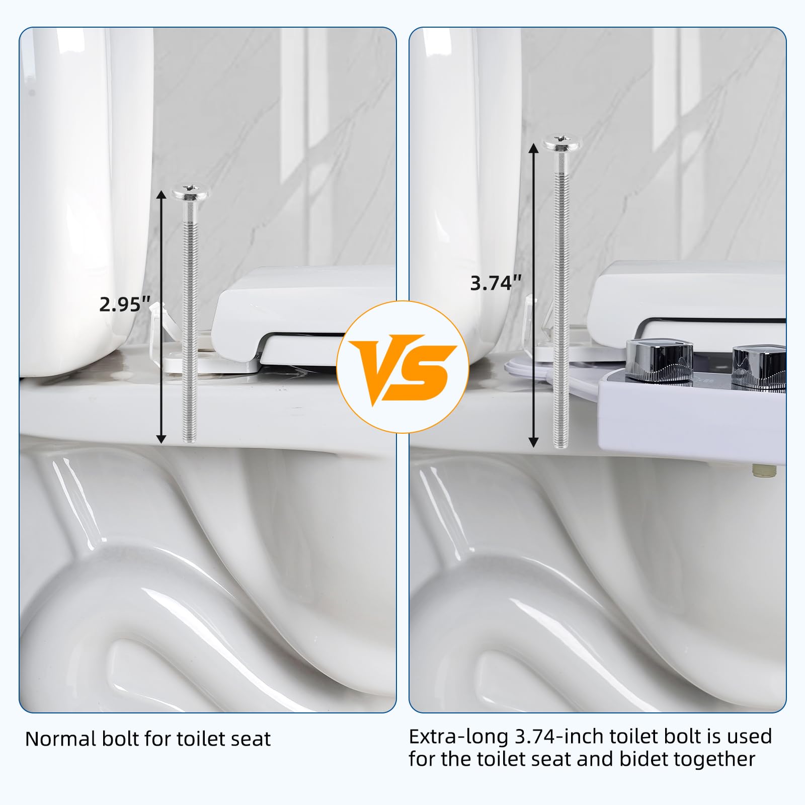 Lot de 2 vis universelles en métal pour abattant WC - Extra longues - Compatible avec Kohler/American Standard/TOTO/Glacier Bay - Vis de siège de toilette en acier inoxydable de 9,5 cm - Écrous de