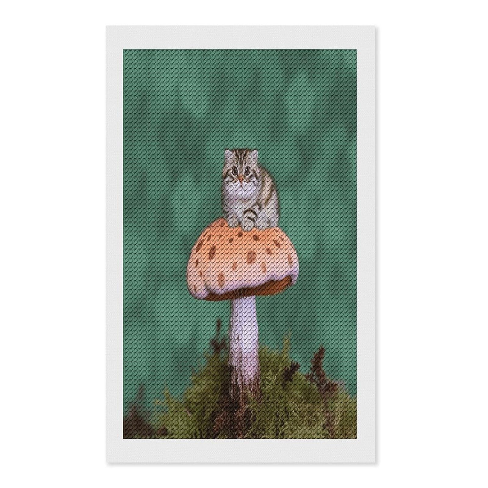 FekiLoot Cat on Mushroom Diamond Art Kits for Adults Diamond Painting Kits for Beginners DIY Diamond Art Kits Round Full Drill Diamond Dot Gem Painting for Home Wall Decor Gift 12"x20"