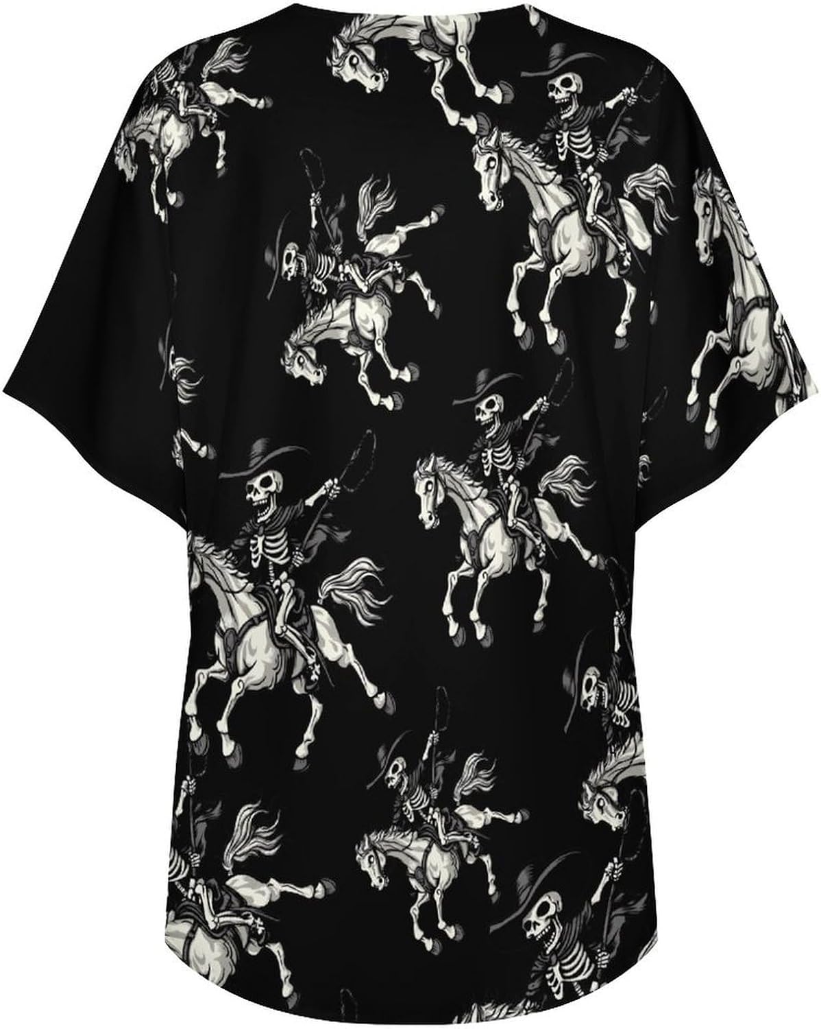 Skeleton Riding Horse Print Women's Open Front Cardigan Short Sleeves Jacket Lightweight Sweaters Tops