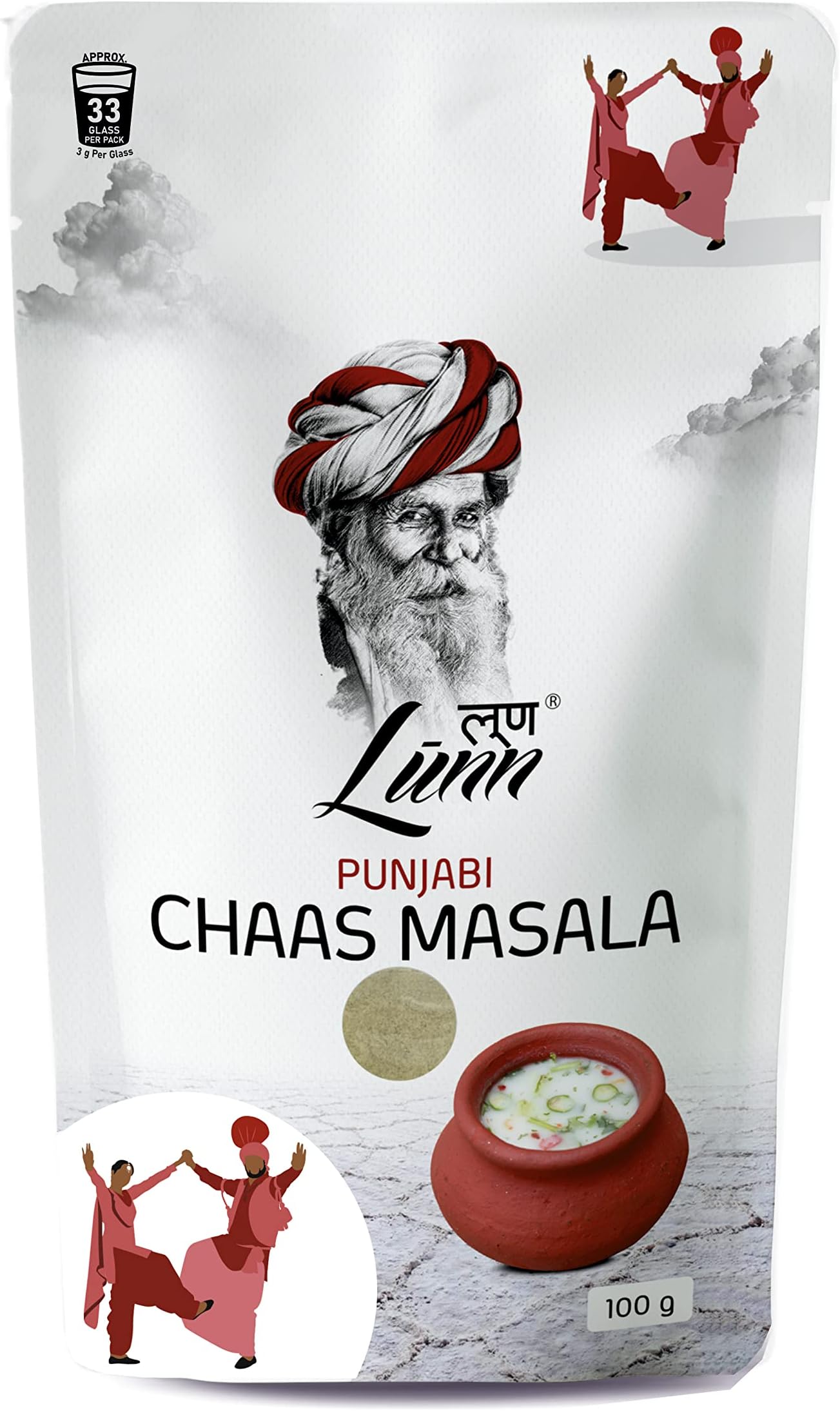 Lunn Punjabi Chaas Masala | 100g x 1 Pack | Authentic Buttermilk Spice Blend | Low Sodium Desert Salt | No Preservatives | Pure & Natural Ingredients | Digestive & Flavorful