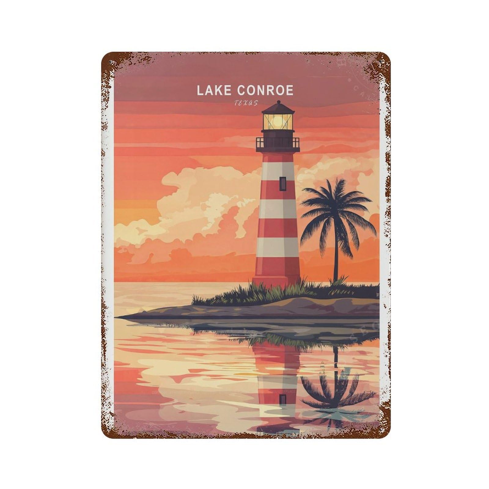 xiaoxiaoshen Lake Conroe Texas Travel Personalised Gifts, Minimalist Cityscape Wall Decor Art Metal Tin Poster Modern Home Decor Art Home Bar Shop Decorations Vintage Sign 40x30cm