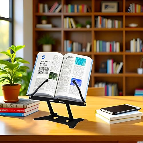 Miniatura 2 de Soporte para libros, soporte ajustable para libros, soporte plegable para libros para amantes de los libros, soporte para libros de cocina con clips