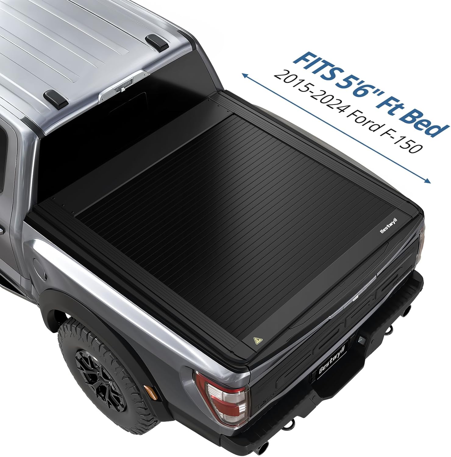Bestwyll Retractable Hard Truck Bed Tonneau Cover Fits 2015-2026 Ford F-150 5.6-5.7 Short Bed (incl. Raptor/Lightning) Black Matte Aluminum Waterproof