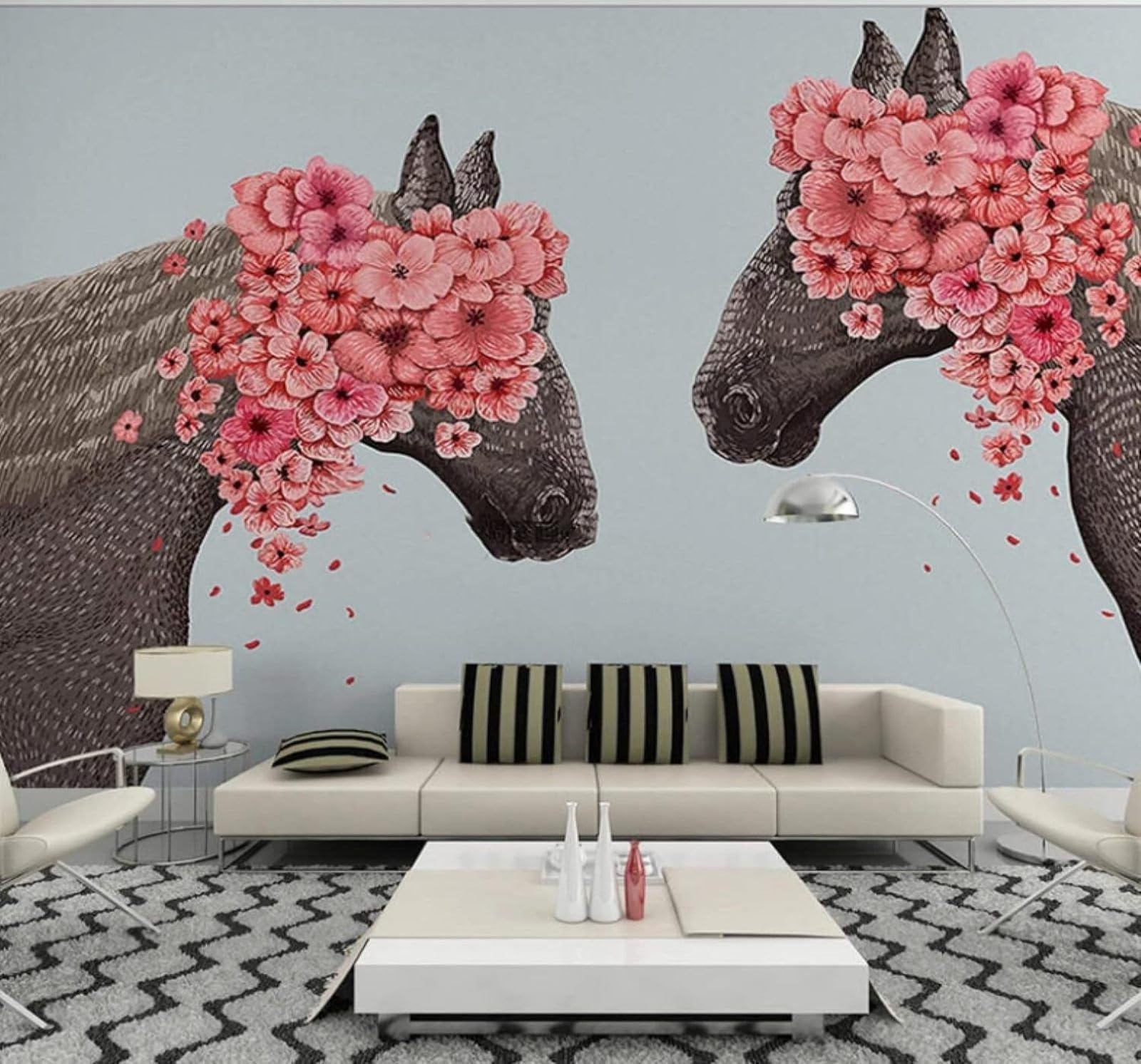 XLMING Minimalist Creative Flowers Animals Horse 3D Wallpaper Luxury Home Dining Decor Paste Sofa Living Room The Wall for Bedroom Mural-430cm×300cm