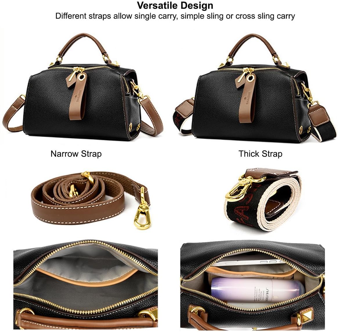 Crossbody Bags for Women Shoulder Bags Faux Leather Handbag Dual Straps, Dual Directional Zipper Medium Purse with Top Handle - Image 7