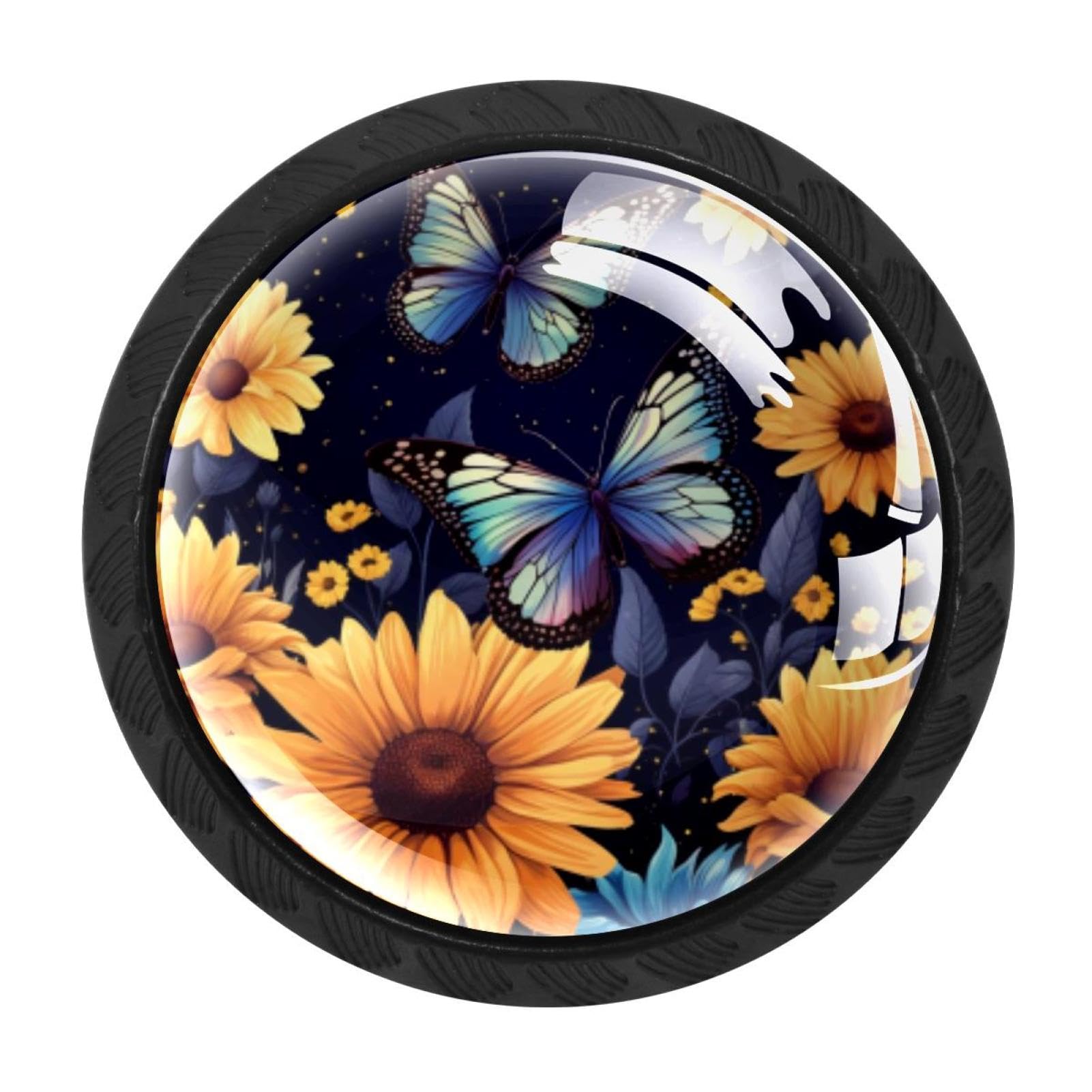 CHENZZZZ 4 Pieces Starry Night Sunflower Butterfly Drawer Knobs, 35mm Black Cabinet Knobs, Drawer Pulls and Knobs, Dresser Drawer Knobs, Cabinet Hardware Kitchen Cabinet Knobs