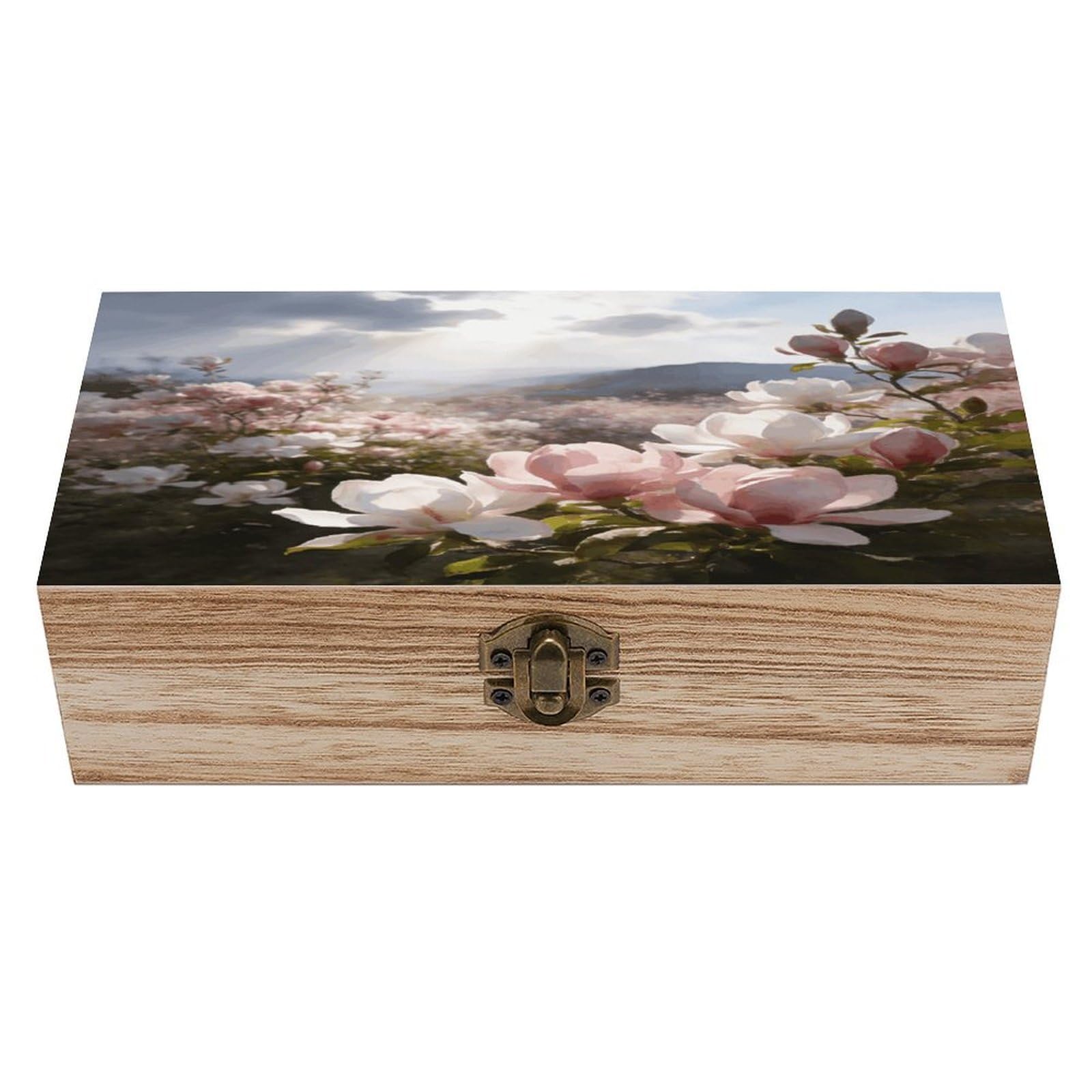 asbwuo Magnolia Wood Keepsake Box Wooden Box with Hinged Lid