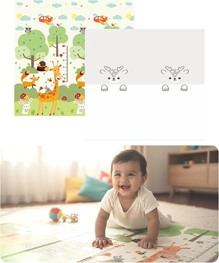 Kids Station Double-Sided Waterproof Baby Playmat – Foldable, Portable &amp; Reversible Foam Mat for Infants, Toddlers &amp; Kids...