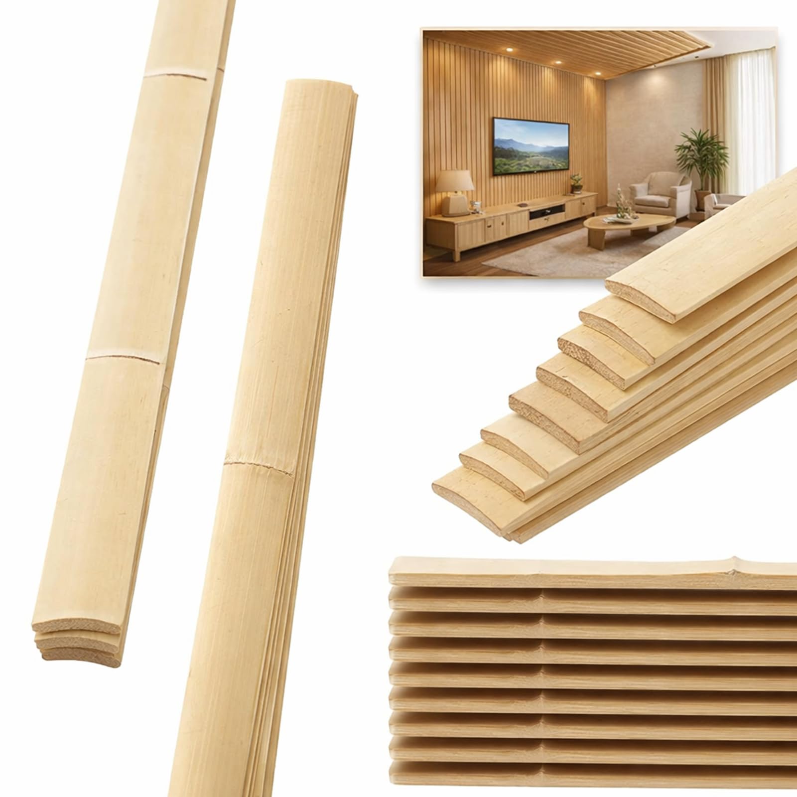 Photo 1 of Maasechs Bamboo Slat Wall Panels, 24 Pack, 6ft