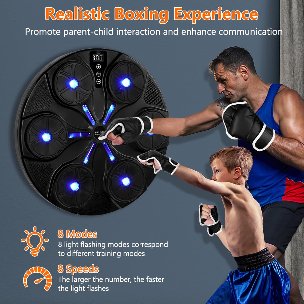 HOTUT Macchina da Boxe Musicale, Music Boxing Machine Adulti Intelligente con Bluetooth e Guanti da Boxe, 8 modalità di velocità Macchina da Box Musical Pugile, per Bambini e Adulti per Casa Interni