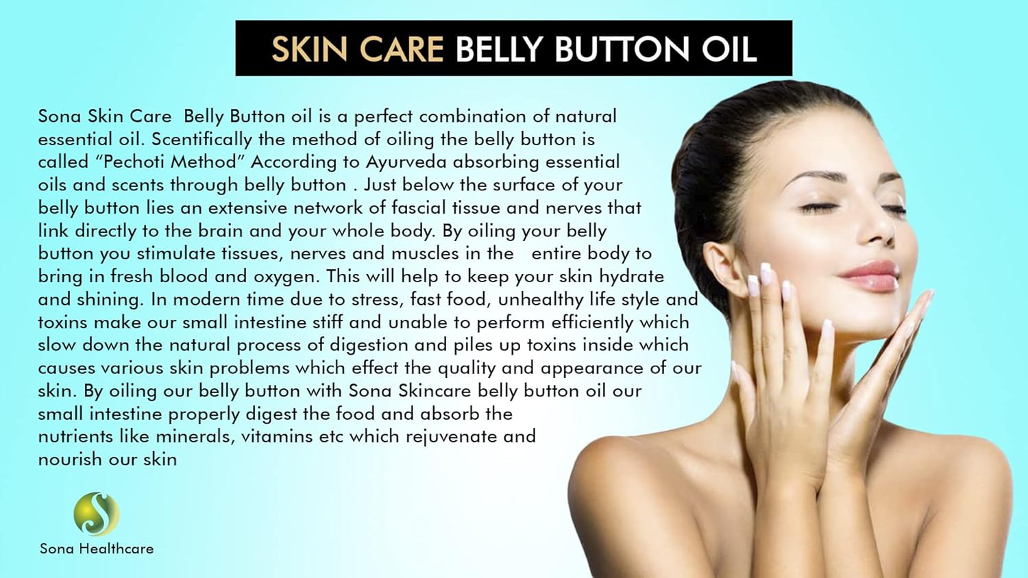 Sona Healthcare Belly Button Oil for Sensational & Glowing Skin | Blend of Almond Oil Olive Oil Lemon Oil Coconut Oil For Brightening and Rejuvenating Skin Suitable For Unisex - 15ml