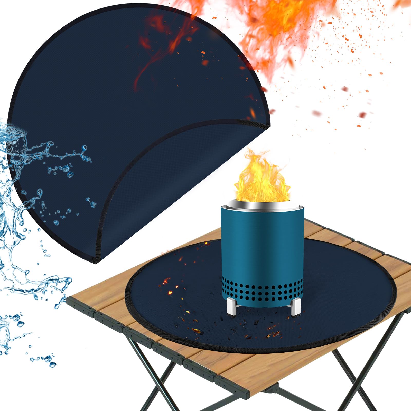 18.5in Fire Pit Mat Compatible with Solo Stove Mesa and Mesa XL Accessories, Fireproof Mat Compatible with Solo Stove Mesa, 3-Layer Fire Pit Mats for Under Fire Pit and Grill to Protect Table - Blue