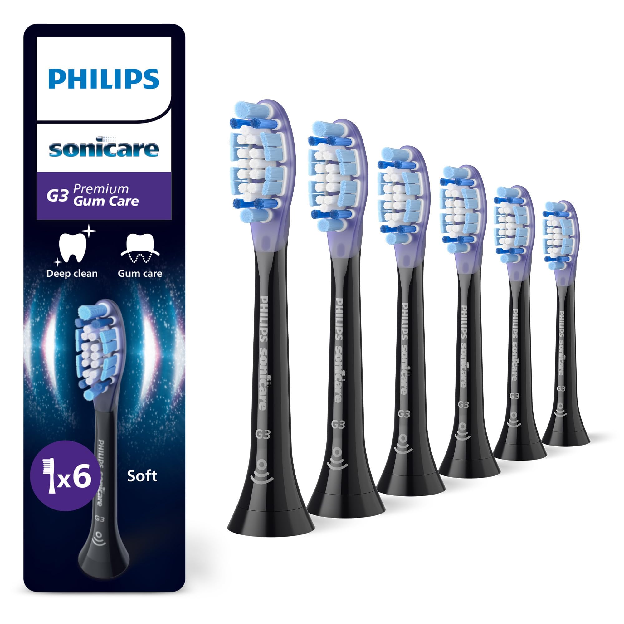 PHILIPS Sonicare G3 Premium Gum Care Replacement Heads, Black, Pack of 6, HX9056/88, New, 6 Heads