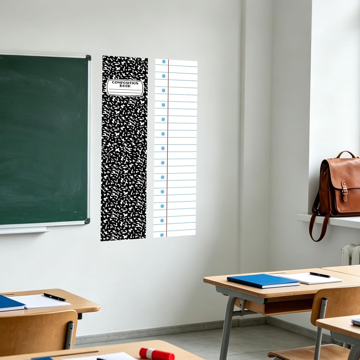 2 PCS Classroom Door Window Cover Back to School Door Curtain Composition Book Classroom Decor Blackout Lockdown Shades Glass Window Covering Darkening Blackout Roller Shades Room Supplies