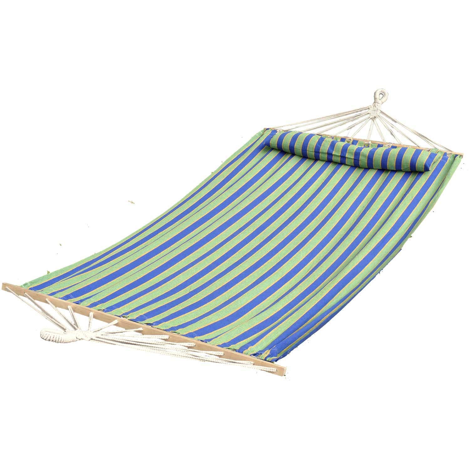 Bliss HammocksBH-404D 48in Wide Caribbean w/Pillow, Poolside Patio Backyard Hammock, Includes Straps & Chains, Eco Friendly Polyester & Cotton Blend, 265 Pound Capacity, Mediterranean