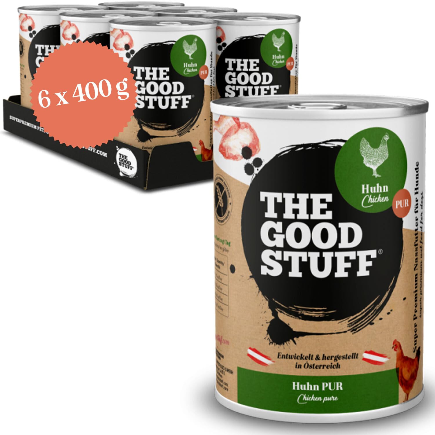The GOODSTUFF Poulet Pur 6 x 400 g | Nourriture humide de haute qualité pour chiens | Nourriture pour chiens humide | Avec de la viande de poulet fraîche | Nourriture pour chiens sans céréales | Super