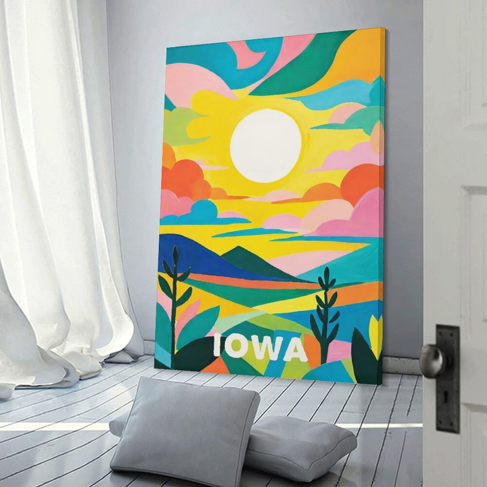 Junmoney Frame-Style-1 Bold Landscape Iowa Art Wall Decor Canvas Print, 24X36inch(60X90cm), For Flats, Guest Rooms Or Compact Rooms, A Simple Refresh For Blank Walls