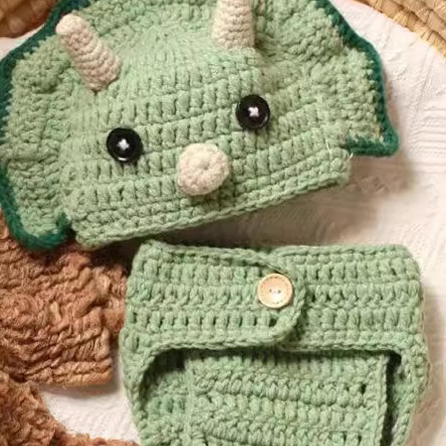 2Pcs/Set Adorable Newborns Photo Props Cute Dinosaur Costume Pants & Matching Hat for Baby Photography Shoot Outfit Yarn - Image 6
