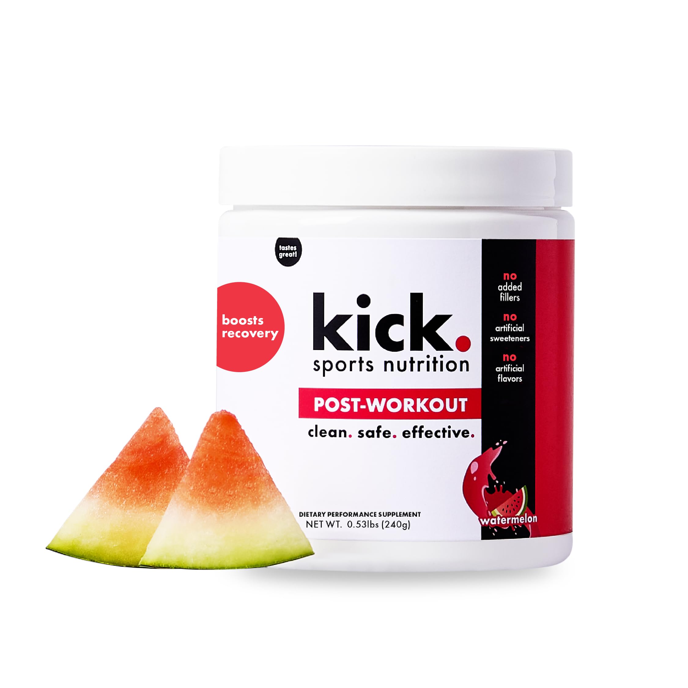 Kick Post Workout Powder, Watermelon Flavor, 30 Servings, Magnesium, Vitamin C, Electrolytes, & Zinc to Support Hydration & Muscle Renewal, No Added Fillers, No Artificial Sweeteners or Flavors