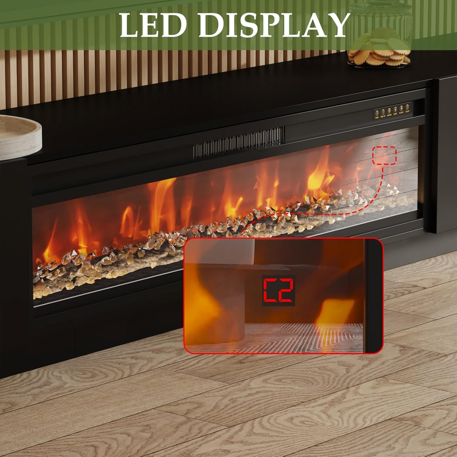 109 Inch Electric Fireplace TV Stand for 100+ Inch TV, Extra Wide Fireplace Entertainment Center with 46" Large Fireplace and 12-Color LED Lights, Modern Media Console with 2 Drawers, Black