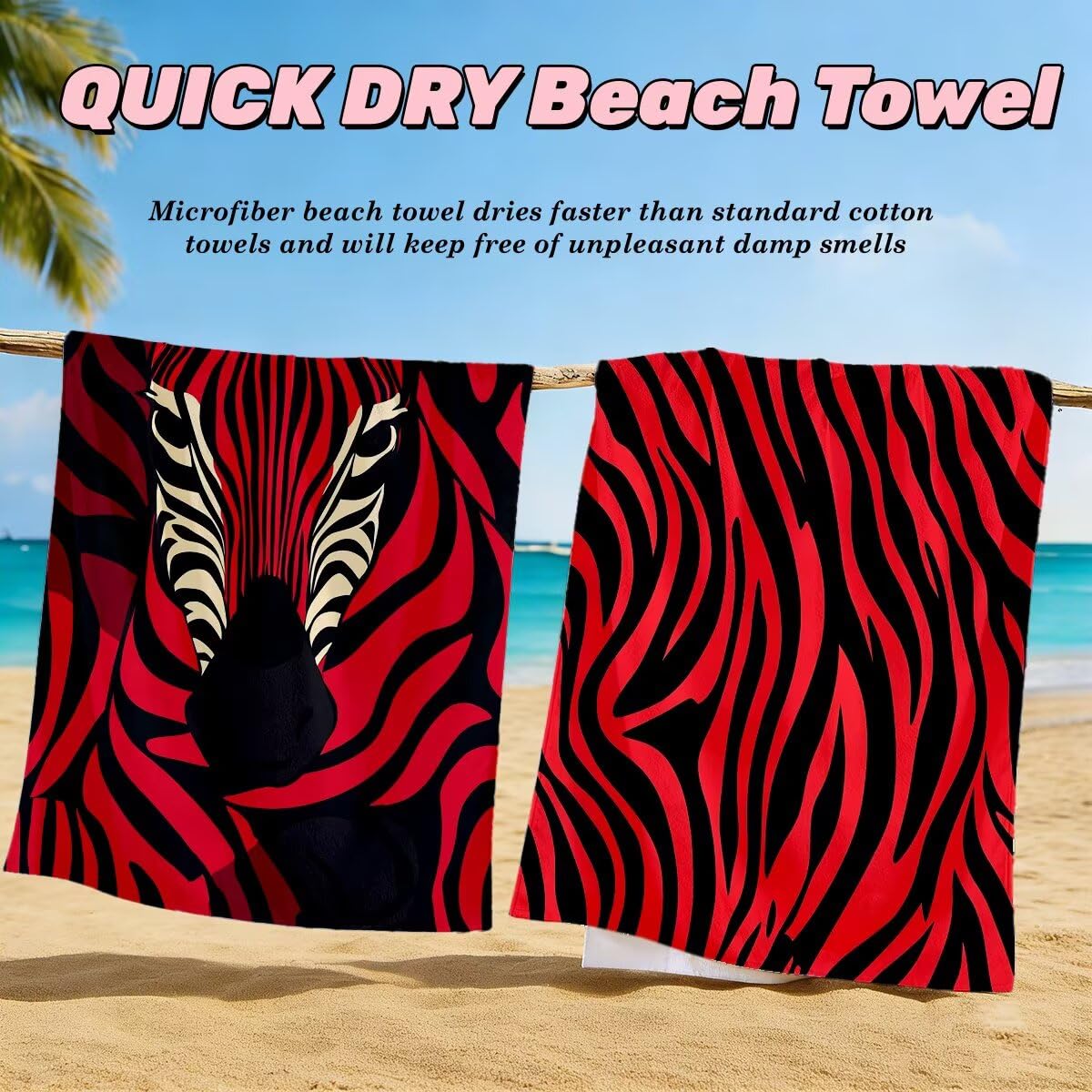 Ręcznik plażowy XXL, 100 x 200 cm, zestaw 2 szt., ręcznik plażowy z mikrofibry w stylu retro, szybkoschnący, do sauny, fitness, bez piasku, ręcznik plażowy, do sauny, duży ręcznik kąpielowy, prezent