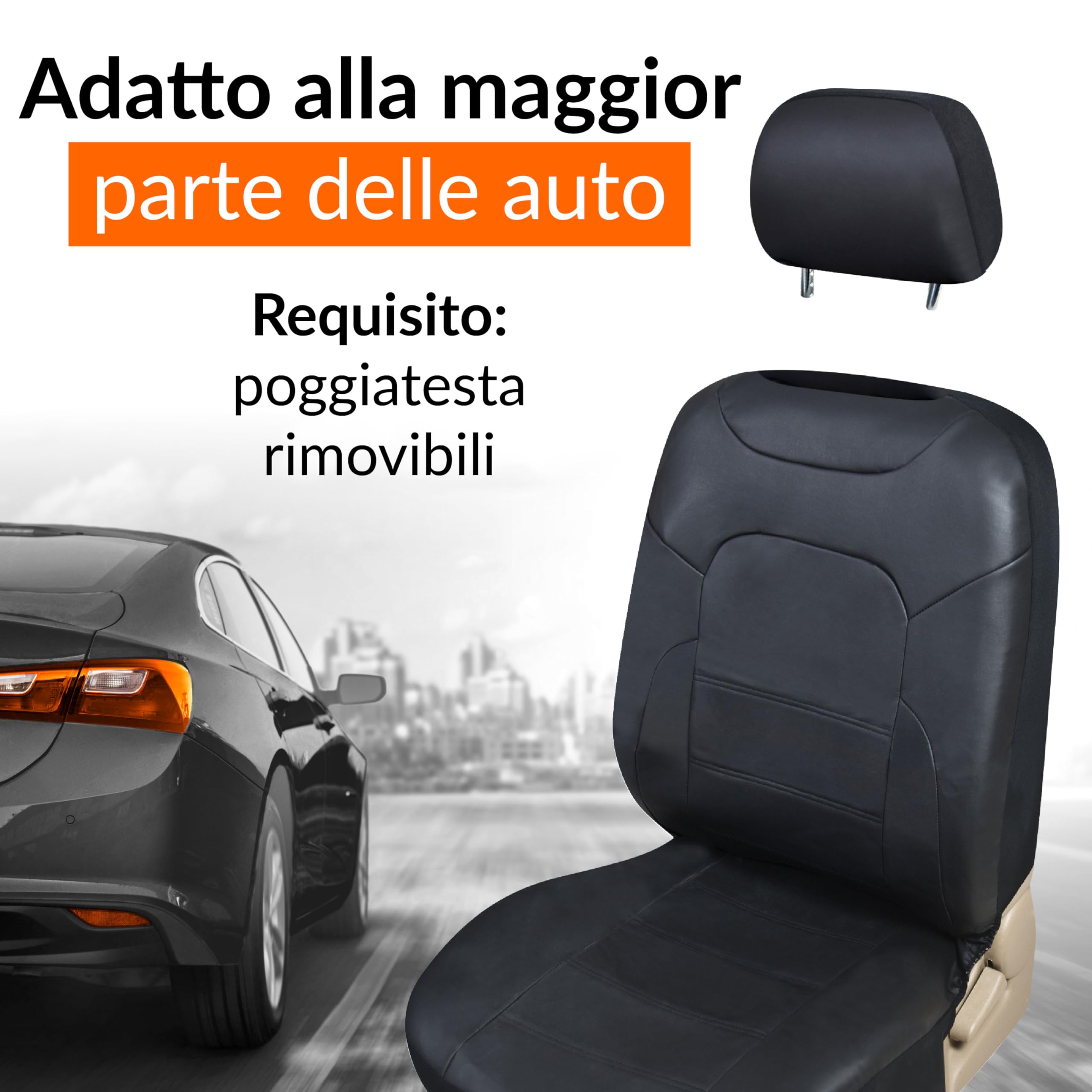 Upgrade4cars Coprisedili Anteriori Auto Universali Eco-Pelle Nero | Set Copri-Sedile Universale per Guidatore e Passeggero con Airbag Laterali | Accessori Auto Interno