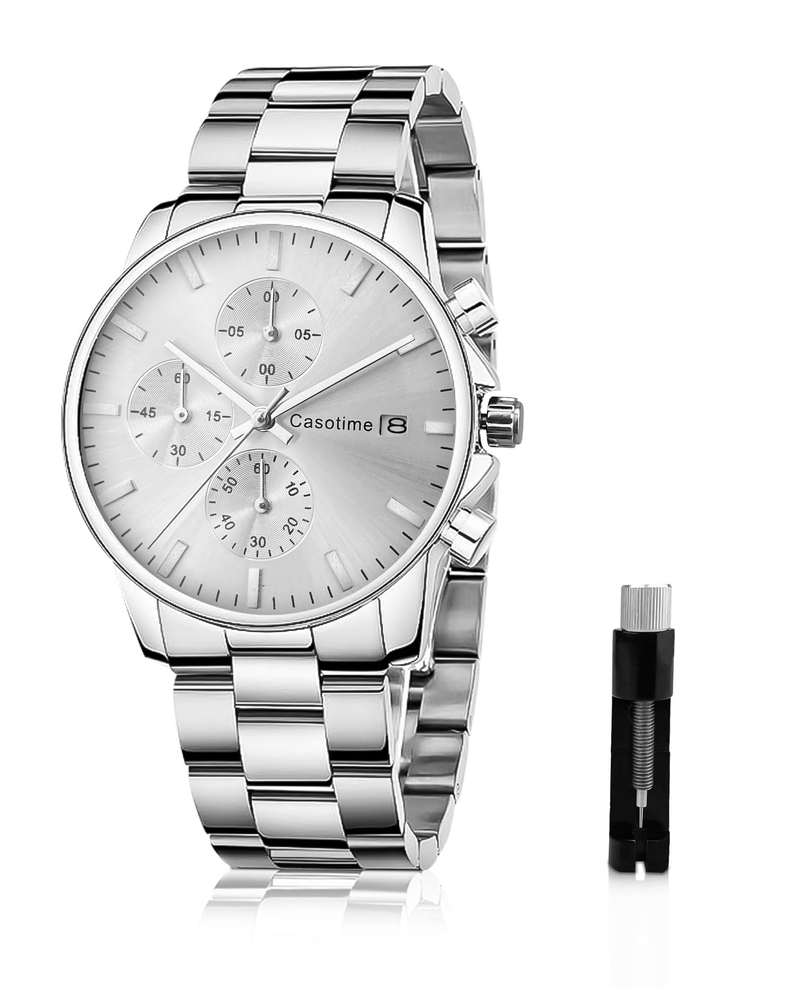 CasotimeCasotime Watches for Men Stainless Steel Band Chronograph Mens Watches 30M Waterproof Analog Quartz Date Watch Luxury Casual Classical Fashion Dress Wrist Watches Elegant Gift for Men
