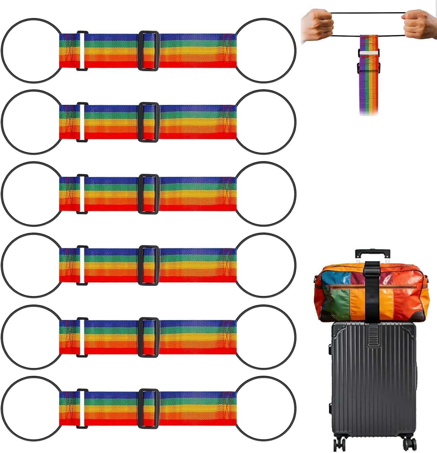 squishy 6 Pcs Luggage Straps for Suitcases, Adjustable Luggage Straps for Suitcases with Six Colorful Straps, Securing Multiple Luggage Pieces During Transit, Organizing Group Travel Belongings-picture-28