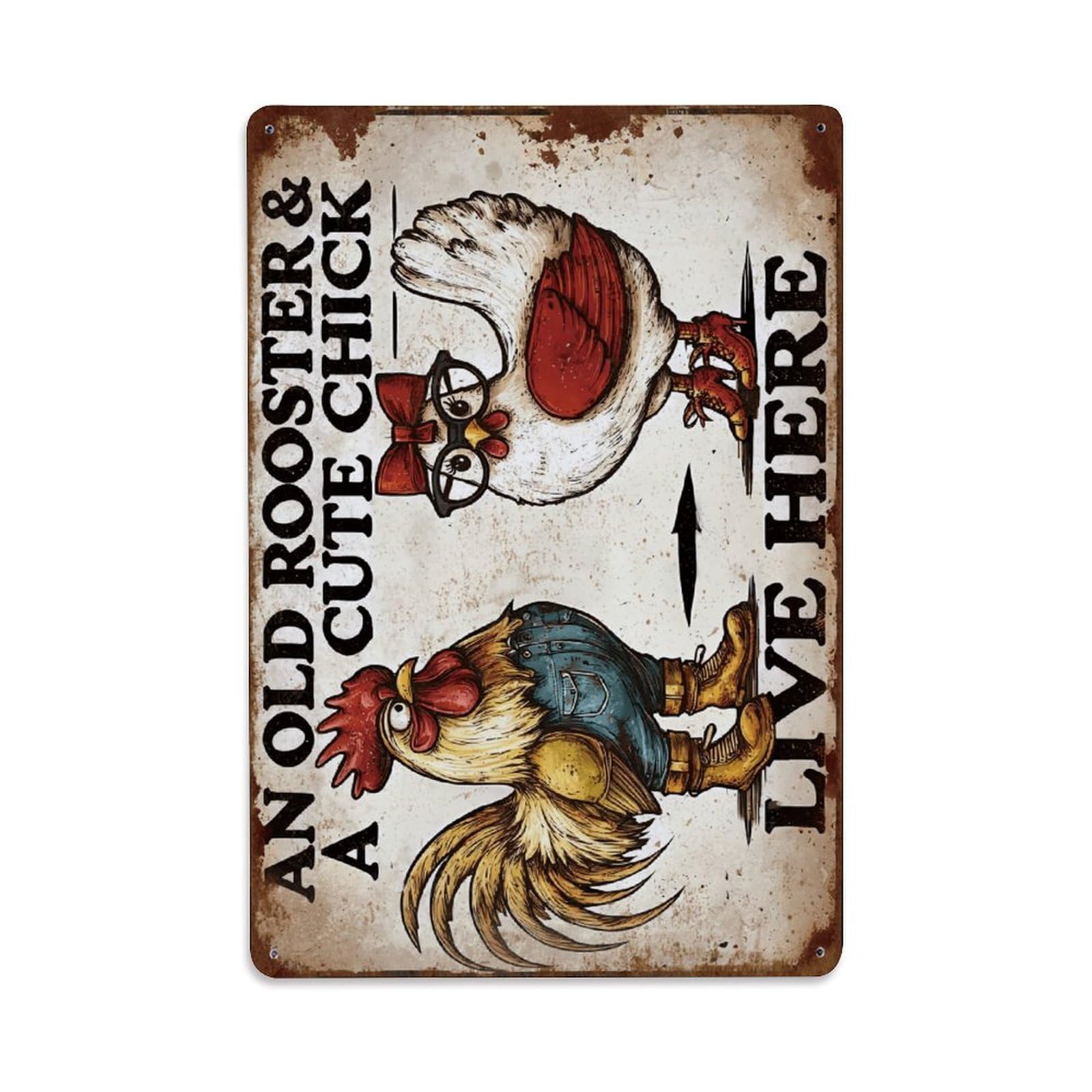 Ldfuieksufg Style Funny Rooster And Hen Farmhouse Vintage Metal Sign Vintage Aluminium Metal Sign, Retro Wall Decor For Home, Bar, Garage & Farmhouse 30X20cm